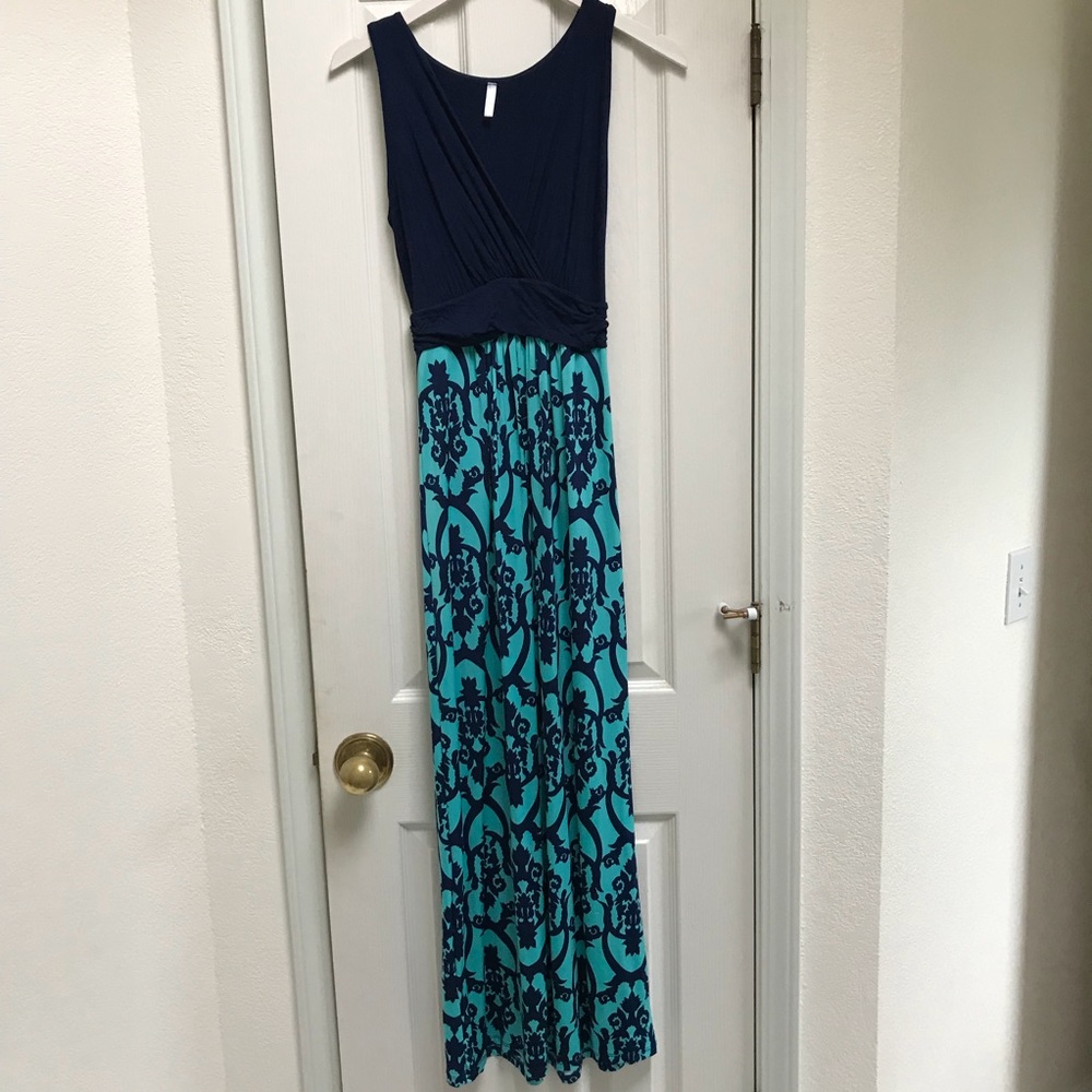 PINK BLUSH MATERNITY MAXI DRESS, Navy and Teal